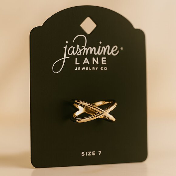 Jasmine Lane Gold X-Design Ring Size 7 – Women’s Fashion Jewelry Statement Band - Picture 3 of 9